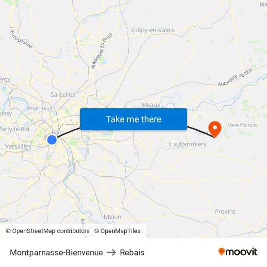 Montparnasse-Bienvenue to Rebais map
