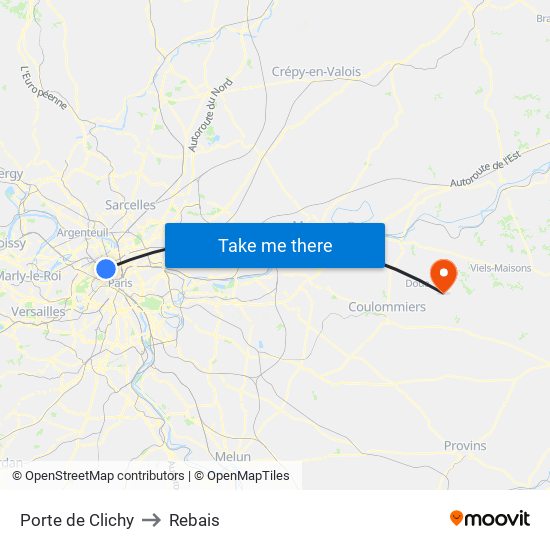 Porte de Clichy to Rebais map