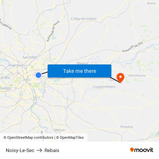 Noisy-Le-Sec to Rebais map