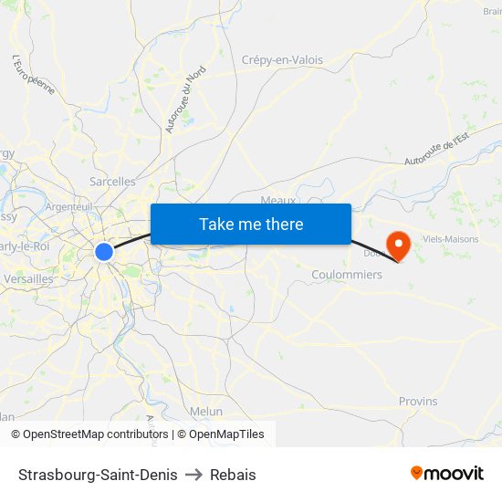 Strasbourg-Saint-Denis to Rebais map