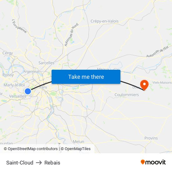 Saint-Cloud to Rebais map