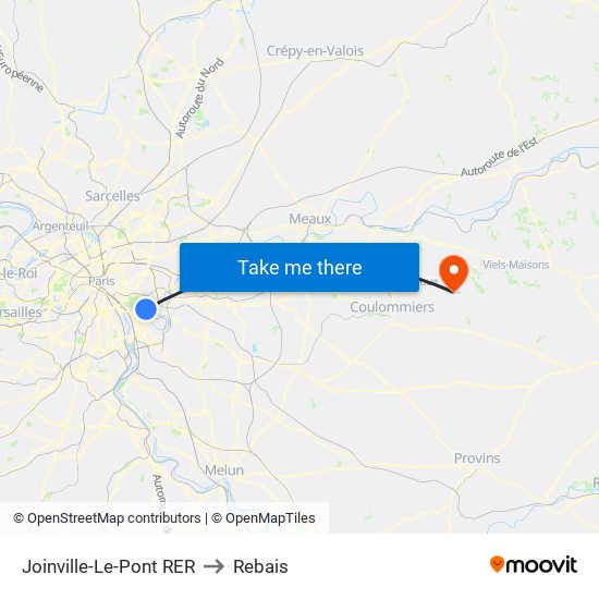 Joinville-Le-Pont RER to Rebais map