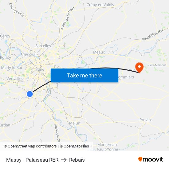 Massy - Palaiseau RER to Rebais map