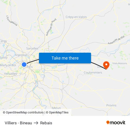 Villiers - Bineau to Rebais map
