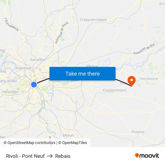 Rivoli - Pont Neuf to Rebais map
