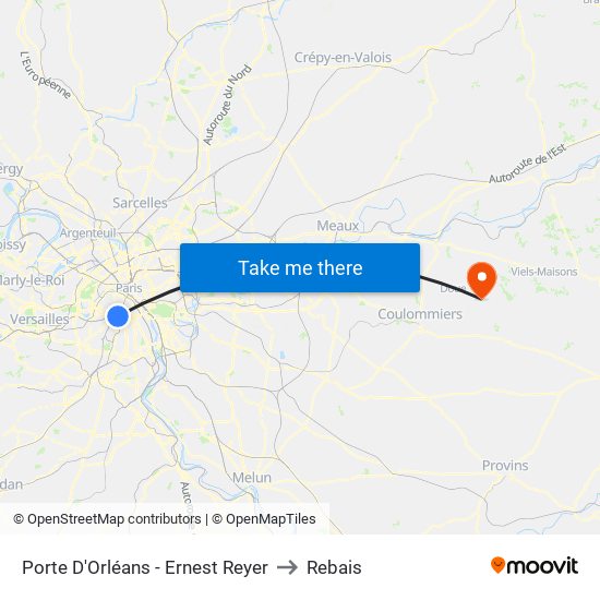 Porte D'Orléans - Ernest Reyer to Rebais map