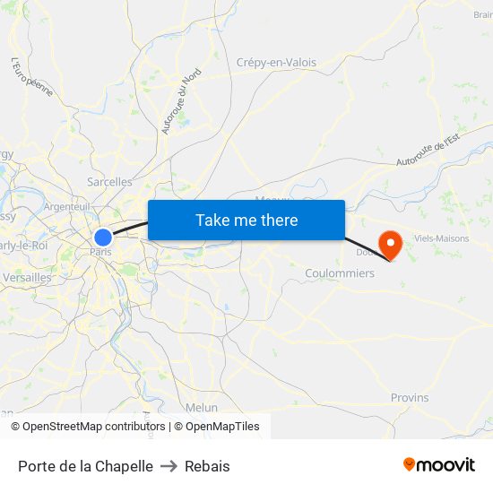 Porte de la Chapelle to Rebais map
