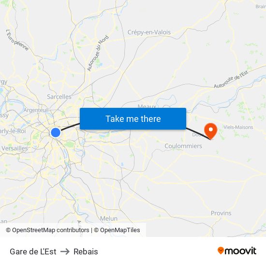 Gare de L'Est to Rebais map