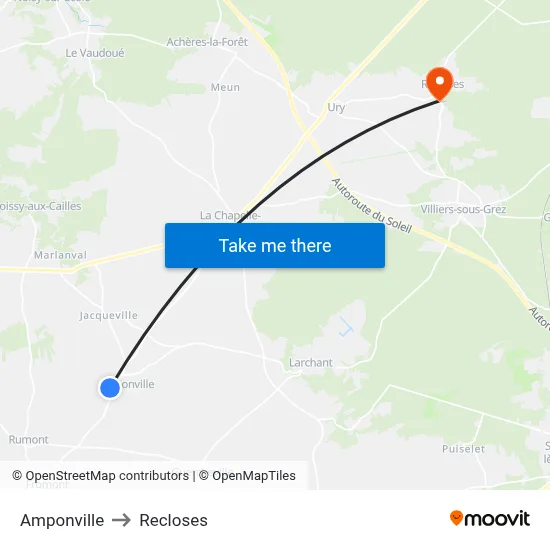 Amponville to Recloses map