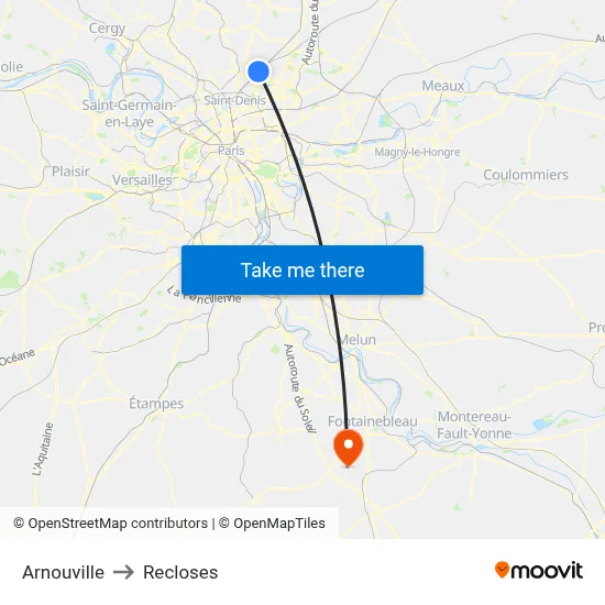 Arnouville to Recloses map