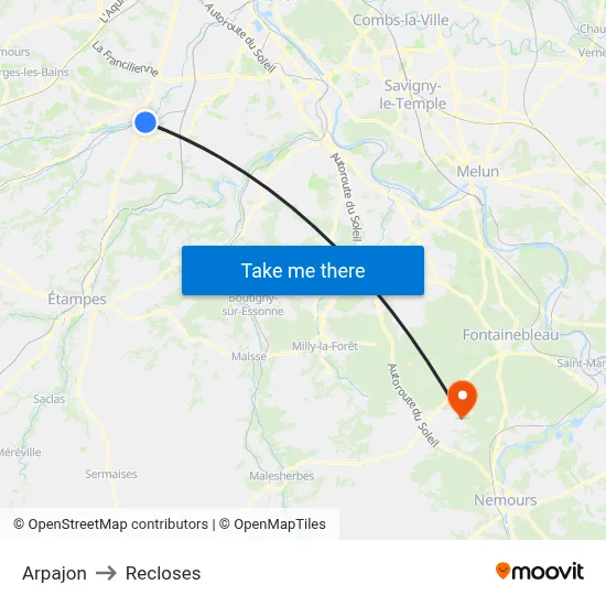 Arpajon to Recloses map