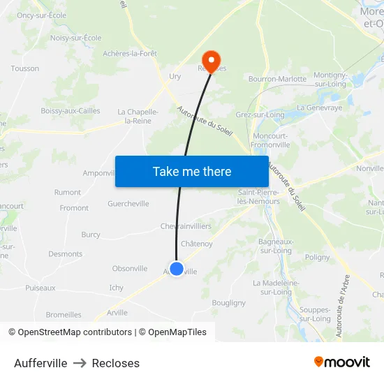 Aufferville to Recloses map