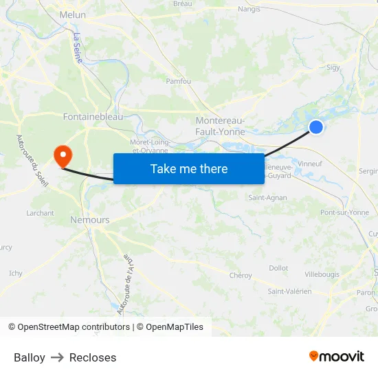 Balloy to Recloses map