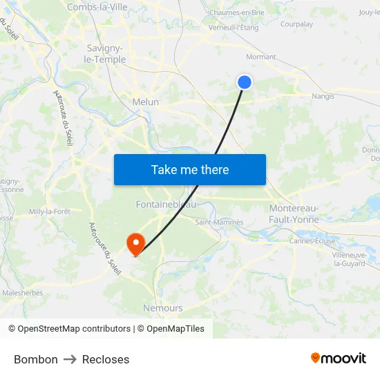Bombon to Recloses map