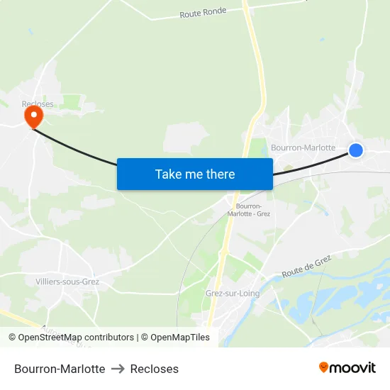 Bourron-Marlotte to Recloses map