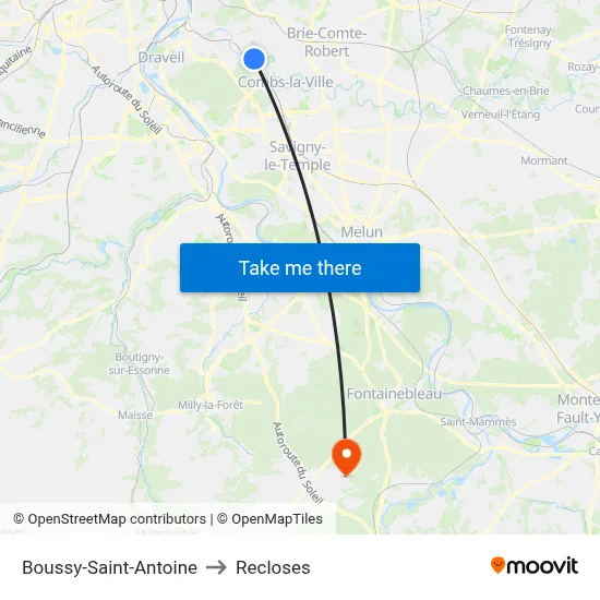 Boussy-Saint-Antoine to Recloses map