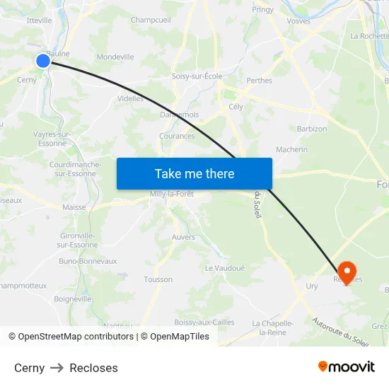Cerny to Recloses map