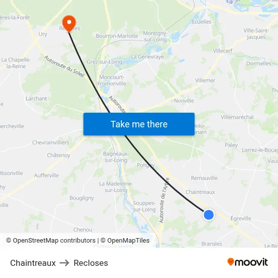 Chaintreaux to Recloses map