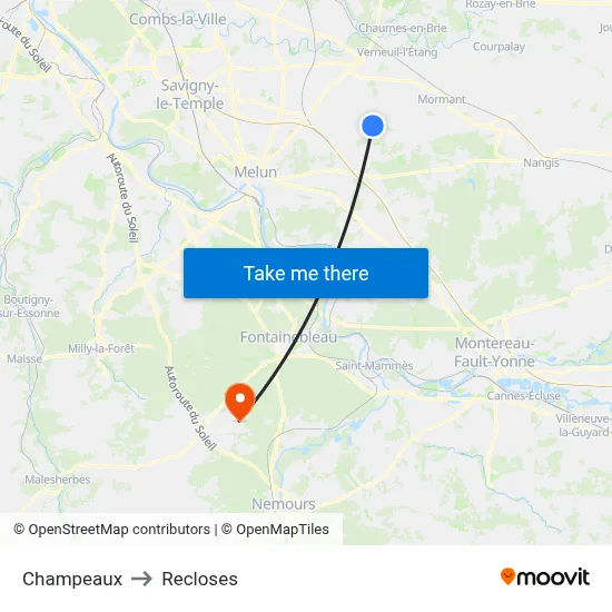 Champeaux to Recloses map