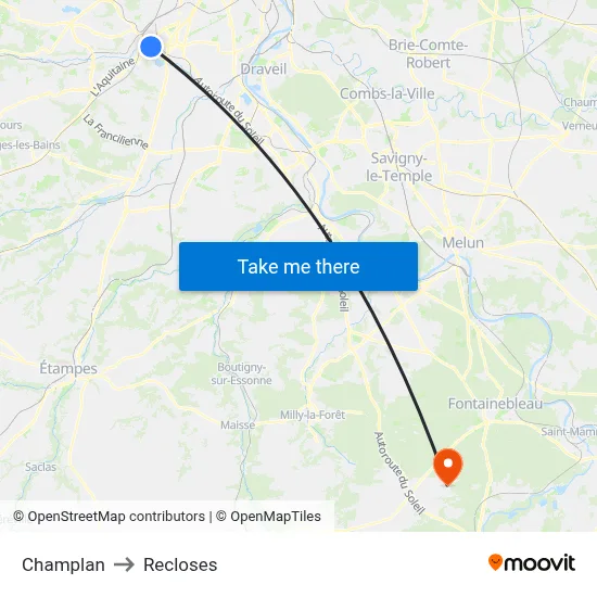 Champlan to Recloses map