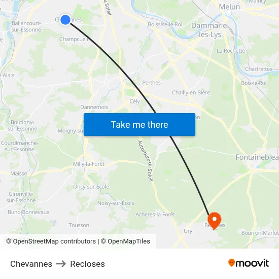 Chevannes to Recloses map