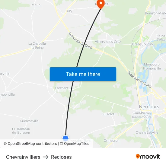 Chevrainvilliers to Recloses map