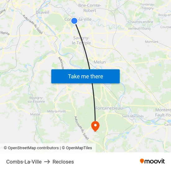 Combs-La-Ville to Recloses map