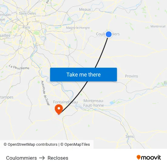 Coulommiers to Recloses map