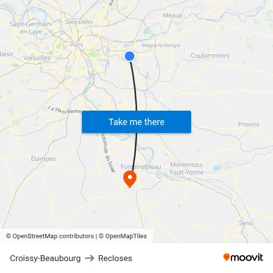 Croissy-Beaubourg to Recloses map
