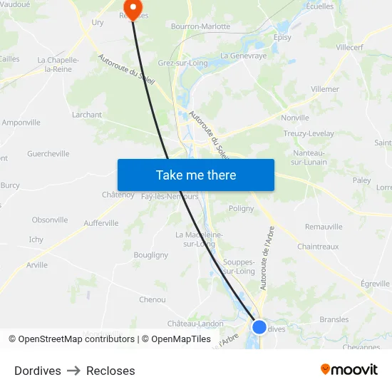Dordives to Recloses map