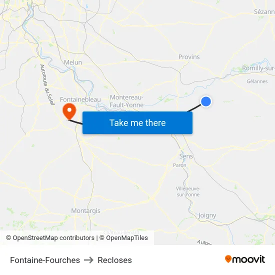 Fontaine-Fourches to Recloses map