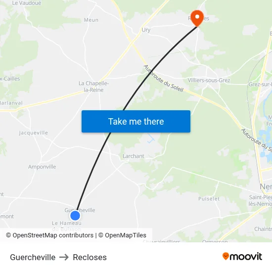 Guercheville to Recloses map