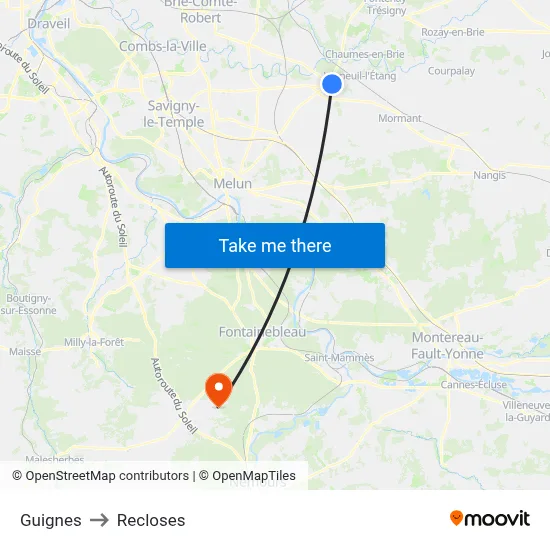 Guignes to Recloses map