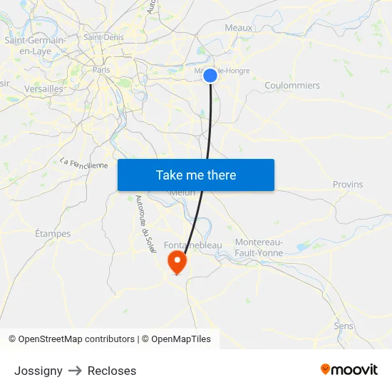 Jossigny to Recloses map