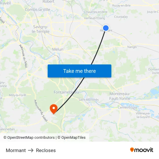 Mormant to Recloses map