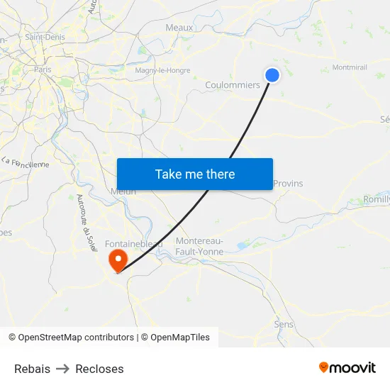 Rebais to Recloses map