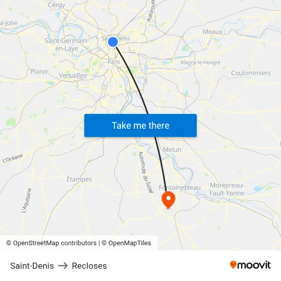 Saint-Denis to Recloses map