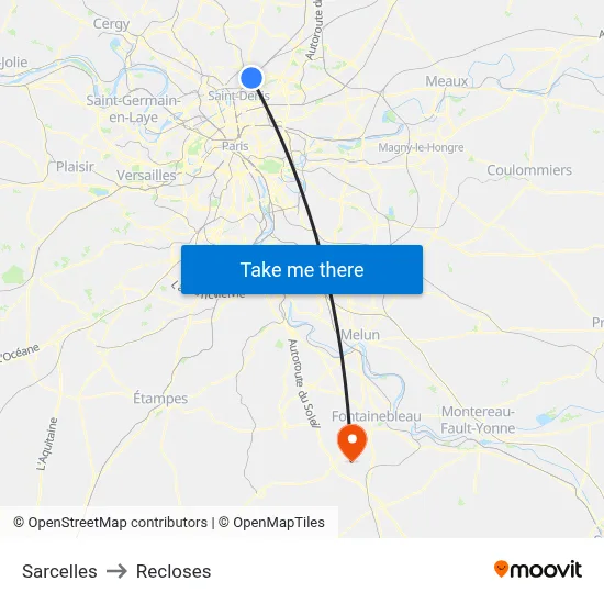 Sarcelles to Recloses map