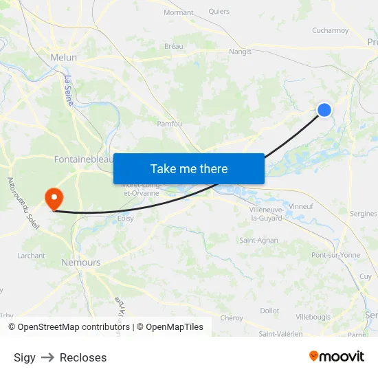 Sigy to Recloses map