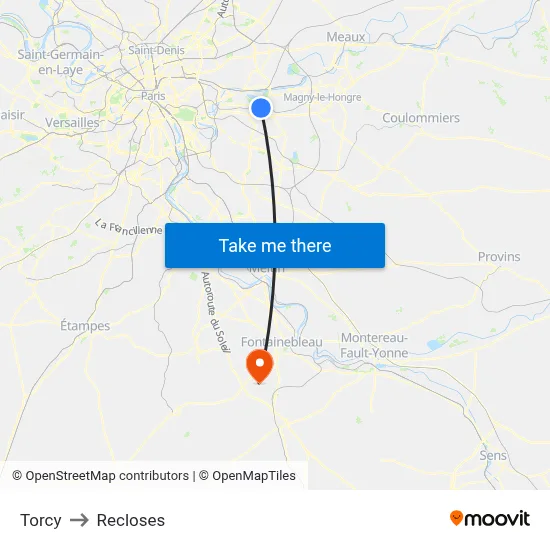 Torcy to Recloses map