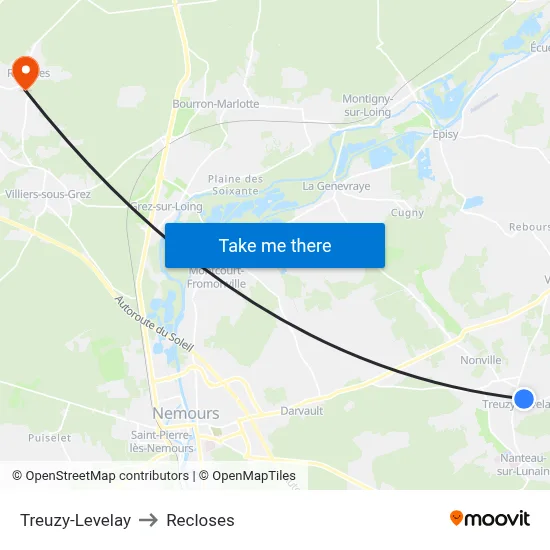 Treuzy-Levelay to Recloses map