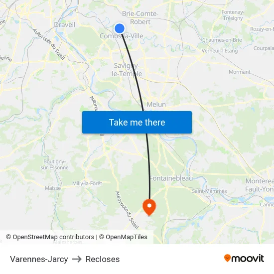 Varennes-Jarcy to Recloses map