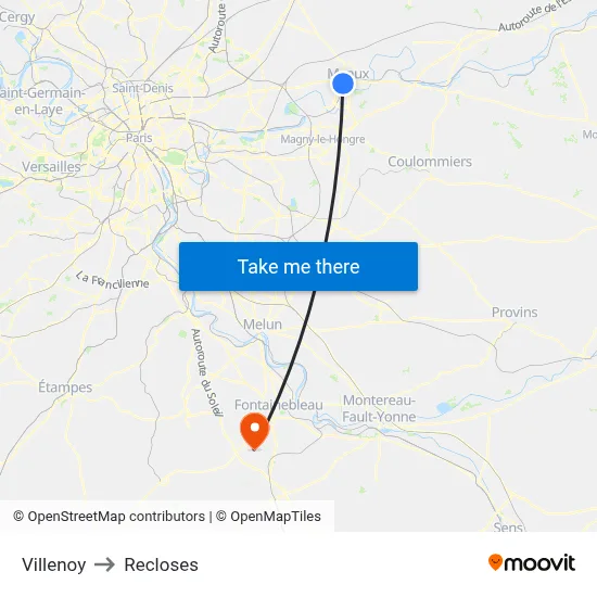 Villenoy to Recloses map