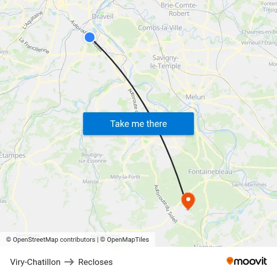 Viry-Chatillon to Recloses map