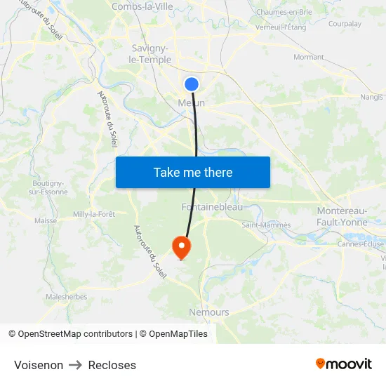 Voisenon to Recloses map