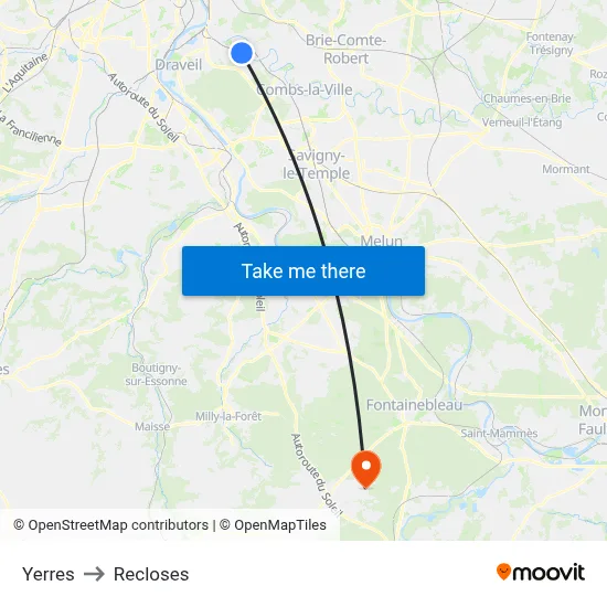 Yerres to Recloses map