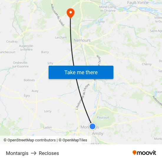 Montargis to Recloses map