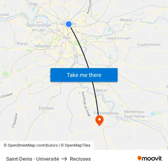 Saint-Denis - Université to Recloses map