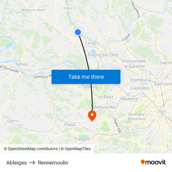 Ableiges to Rennemoulin map