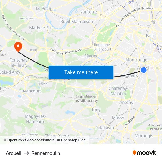 Arcueil to Rennemoulin map